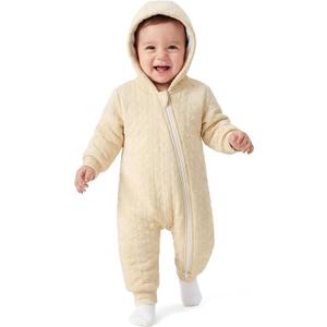 Unnivoll Baby Winter Clothes Cotton Baby Snowsuit for Boys Girls Long Sleeve Onesie Hooded Romper Newborn Jumpsuit Outfits (6-12 Months, Apricot)