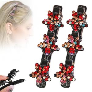 Sparkling Crystal Stone Braided Hair Clips, 2024 New Women's Braided Hair Clip, Short Hair Clips Duckbill Clips, Braided Hair Clip for Ladies and Girls Crystal Stone (Star-C)