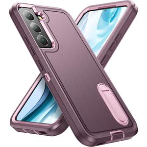 for Samsung Galaxy S22 Plus Case with Kickstand Case 3-Layer Military Grade Protective Case Cover Silicone Rugged Shockproof for Galaxy S22+ Plus Phone Case Purple+Pink