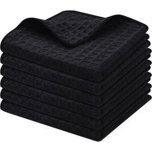 Homaxy Premium Microfiber Waffle Weave Kitchen Dish Cloths, 12 x 12 Inch Ultra Absorbent and Solid Color Dish Towels for Kitchen Fast Drying Dishcloth for Washing Dishes, 6 Pack, Black