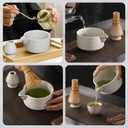 Handmade Ceramic Matcha Bowl Set with Spout & Whisk Holder - Traditional Chasen Tea Whisk Ritual Kit, Gift-Ready Chawan for Matcha Lovers - Coarse Pottery & Durable Design