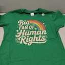Big Fan of Human Rights  Retro Rainbow TShirt, Size L, Green