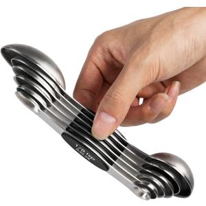 ChefAide Pack of 6Stainless Steel Magnetic Measuring Spoons Set, Dual Sided, Stackable, Adjustable Teaspoon and Tablespoon Measure Spoon with Leveler, Kitchen Gadgets Set 5