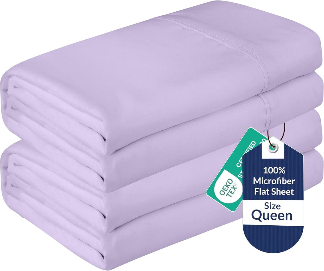 Royale Linens 2 Pack Bulk Flat Sheet Set - Top Sheets - Soft 1800 Microfiber - Wrinkle & Stain Resistant - for Hotel, Massage Table, Hospital, Dorm - Queen Flat Sheet Sold Separately (Queen, Lavender)