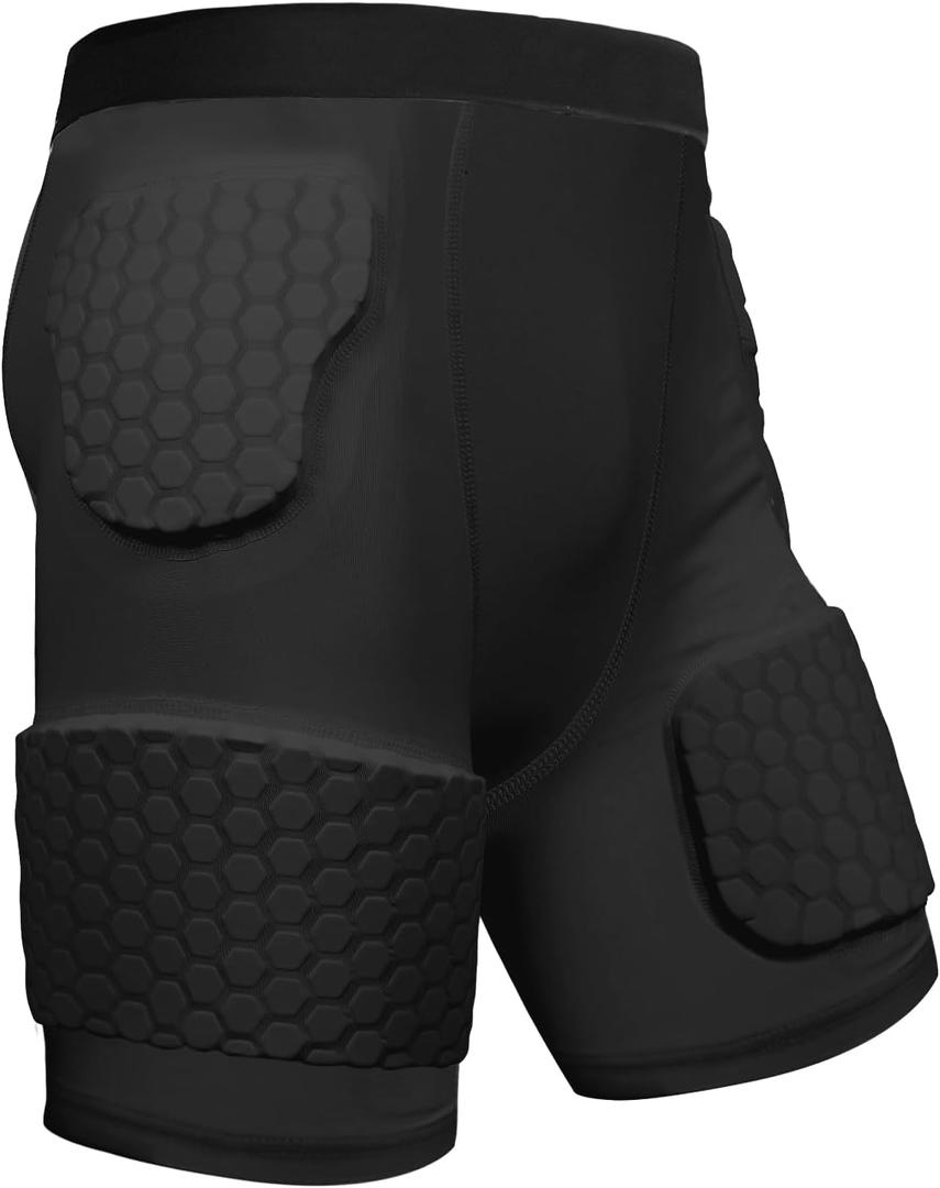 5 Pad Football Girdle for Men Youth - Padded Compression Shorts with Hip, Thigh Pads for Football, Baseball, Sliding Protective Gear for Adults Teens High-Density EVA Foam (3X-Large, Black)