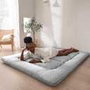 MAXYOYO Japanese Floor Mattress Futon Mattress, Thicken Futon Roll Up Guest Mattress Thicken Sleeping Pad Foldable Tatami Mat Floor Lounger Cushion and Sofas, Grey, Queen