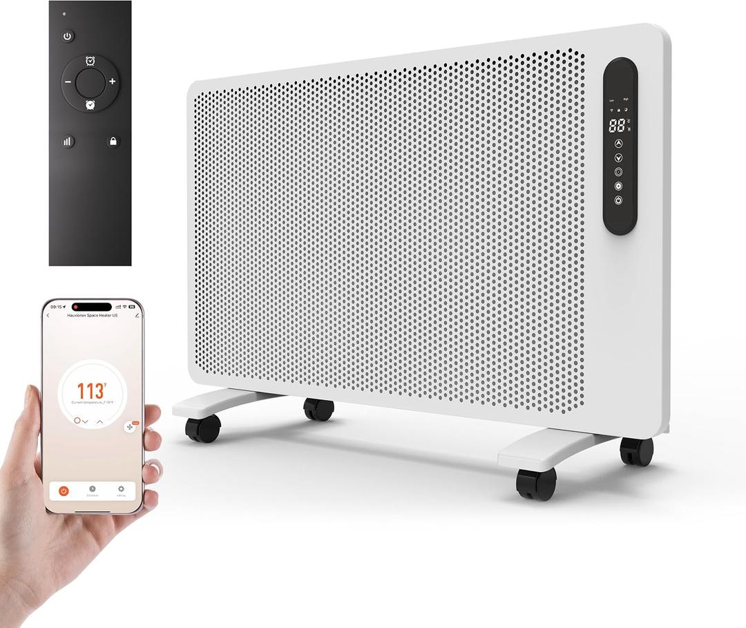 Mica Infrared Space Heater for Indoor Use, Large Room Wall Mount or Portable Panel Heater with WiFi Smart App & Alexa Control, Fast Heating, Energy Efficient, Quiet, White