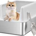 Stainless Steel Cat Litter Box with Lid,XL,19.7” L x 13.8” W x 11.8”H Deep,Large Metal Litter Box with High Side,for Small and Large Cats,Anti-Leakage Non-Sticky Easy Cleaning Include Litter Scoop