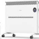 Space Heater, Quiet Convection Panel Heater for Indoor Use, Wall Mounted or Standing Electric Heater with Thermostat, 1500W, Remote Control, 12H Timer & Tip-Over Protection for Large Room (White)