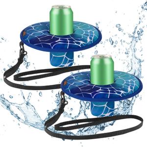 Desing Wish Floating Drink Holder for Pool Neoprene Drink Floaties for Pool Cup Floats for Beverage Cans/Cups/Bottles, Thickened Floating Cup Holder - 2 Pack (Blue Moire)