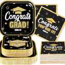 200 Pcs Graduation Party Decorations 2026 Black Gold Graduation Plates and Napkins Disposable Square Paper Plates Congrats Grad Tableware Set for Class of 2026 College High School Prom Party Serves 50