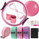 Pilates Ring Kit for Women Home Workouts Better Pilates Essentials Kits Equipment Sets Accessories Magic Ring Booty Bands Glutes Yoga Ball 25cm Figure 8 Resistance Yoga Bands for Stretching 8 Pcs (pink)