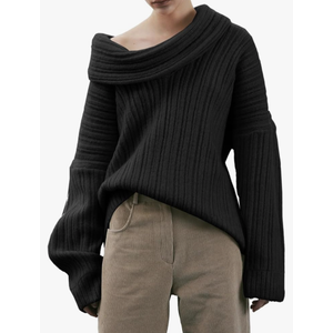 Saodimallsu Womens Off The Shoulder Sweater Top Oversized Fall Batwing Boat Neck Knit Sexy Casual Pullover, Medium