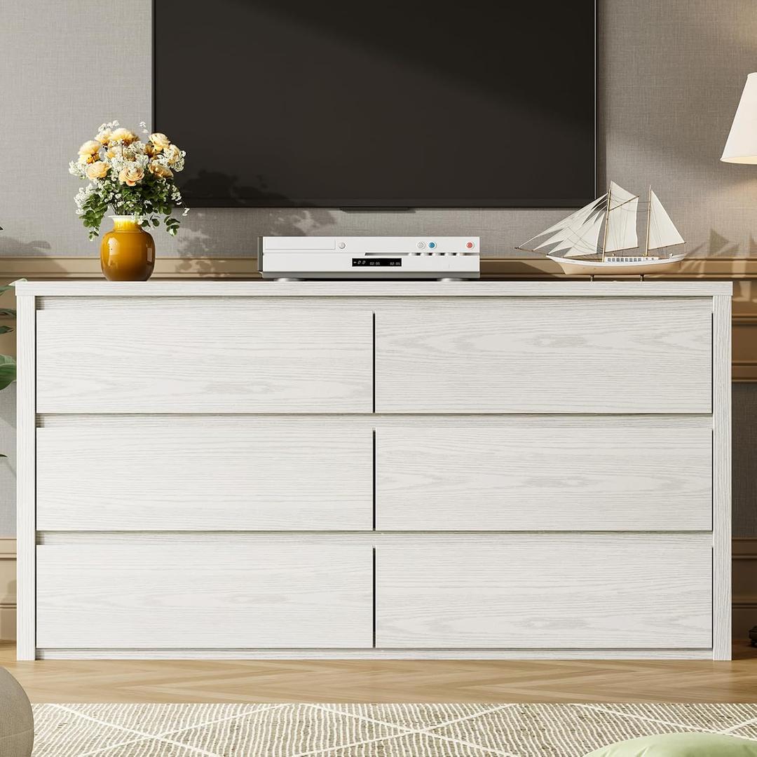 Garvee 6 Drawer Dresser for Bedroom, Wood Chest of Drawers Handle Free, 15.6"D x 47.2"W x 32.1"H