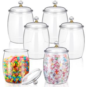 Nuogo 6 Pcs Plastic Candy and Cookie Jar with Lids Decorative Apothecary Jars Candy Buffet Containers Clear Airtight Food Storage Canister Home Decoration(30/42/64 oz,Classic, Stylish)