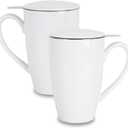 amhomel Porcelain Tea Mug with Infuser and Lid, 16 Ounce Ceramic Tea Cup for Loose Leaf, Coffee, Cocoa and Milk, Tea Gift for Tea Lovers, Set of 2(White)