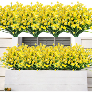 Amyhomie 20 Packages Of Artificial Flowers For Outdoors, Resistant To Ultraviolet Rays, Synthetic Flowers That Do Not Fade, Plastic Plants (Intense Yellow)