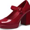 Women Mary Jane Shoes: Comfortable Closed Toe Chunky Heels, 2025 Trendy Dress Shoes Prom Formal Graduation Platform Pumps Wide Size 6-11 (09 Red)