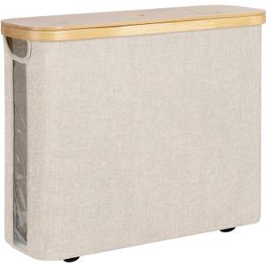 StorageWorks Toilet Paper Storage Basket, Papers Container with Bamboo Lid, Medium Toilets Holder for Up to 9 Mega Rolls, Organizer for Bathroom, Light Khaki, 1 Pack
