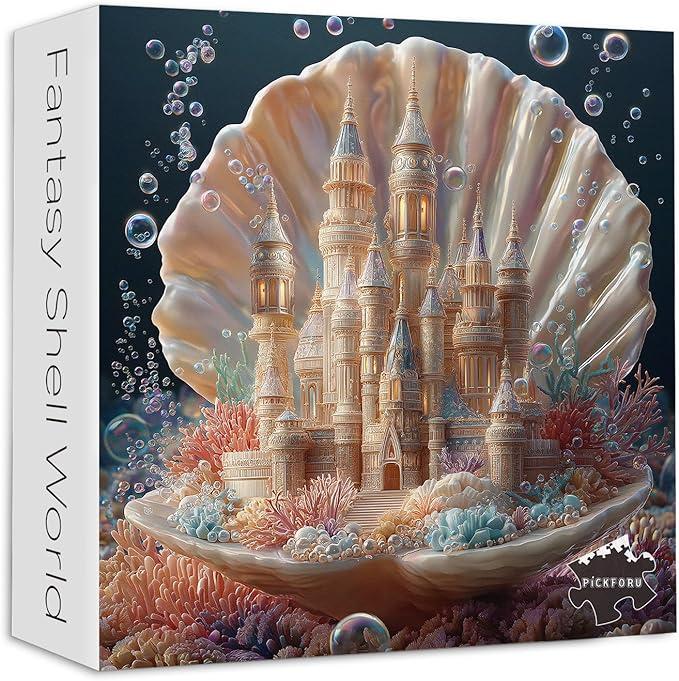 PICKFORU Seashell Castle Puzzles for Adults 1000 Pieces, Sea Coral Pearl Jigsaw Puzzles, Difficult Unique Ocean Art Theme as Home Decor