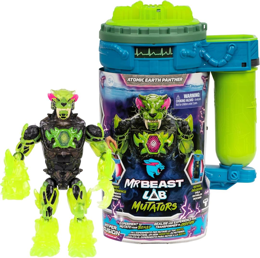 MrBeast Lab Hyper Fusion Mutators, Experiment & Create The Atomic Earth Panther, Add Mutation Fluid, Press The Fingerprint Scanner & Reveal The Panther, Over 20 Points of Articulation, Collect All 3