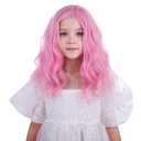 Girls Light Pink Wig Kids Short Pink Wavy Curly Wigs Children Side Part Wig Synthetic Cosplay Hair Wigs