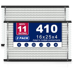 2-Pack 410 Air Filter Replacement Compatible with April Aire Whole House Air Purifiers, Models 1410, 1610, 2410, 2416, 3410, 4400, MERV 11, Size: 16x25x4 Pleated HVAC AC Furnace Filter