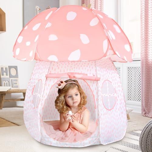 Play Tent for Kids Pop UpTent Indoor Outdoor Boys and Girls Playhouse with Exquisite Design for Imaginative Mushroom Tent by CRAWLBO Patented(Pink/Large)
