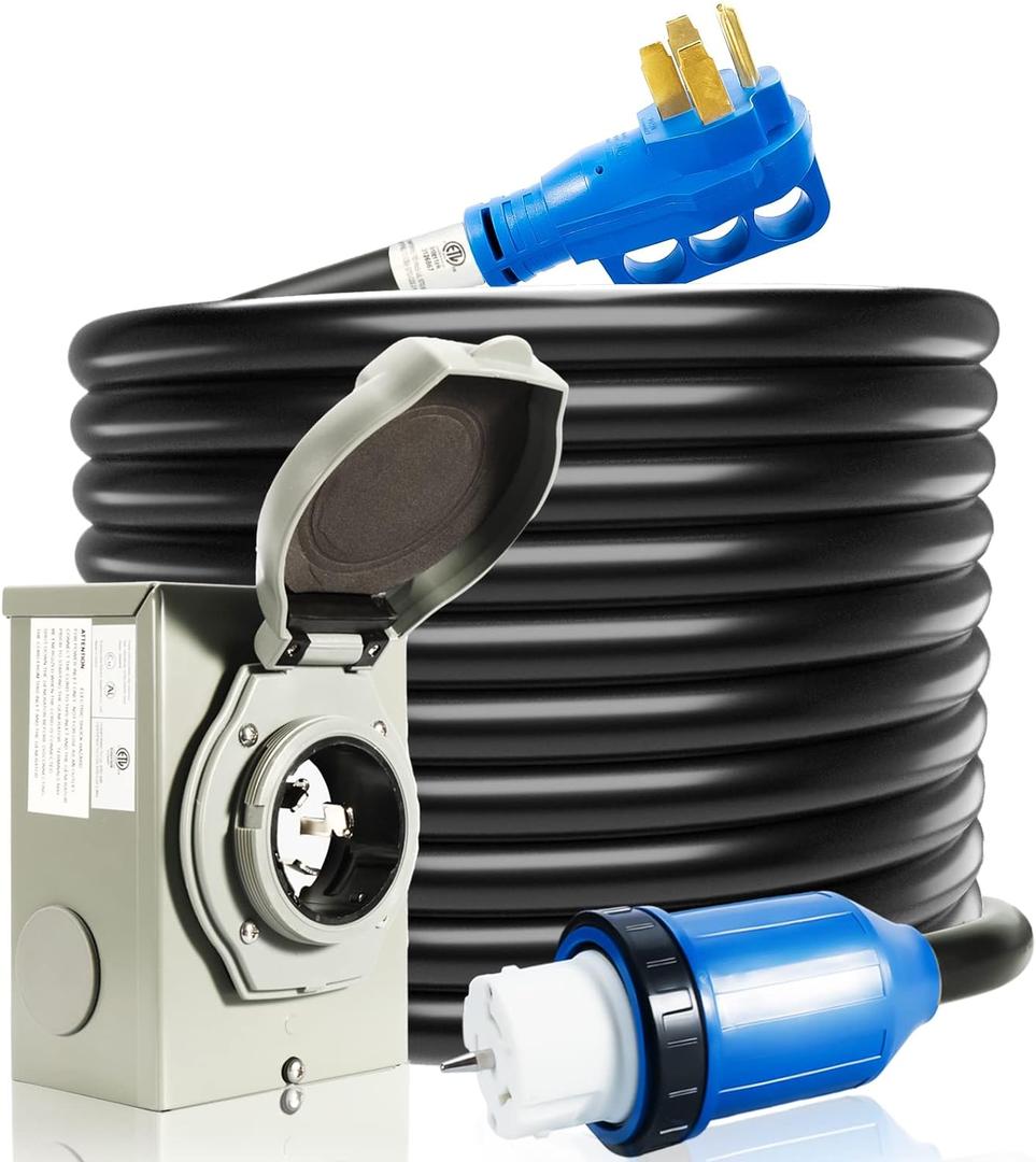 50 Amp Generator Cord and Power Inlet Box, 50FT Generator Cords 50 Amp,125V/250V Generator Power Cord NEMA14-50P/SS2-50R Twist Lock Connector