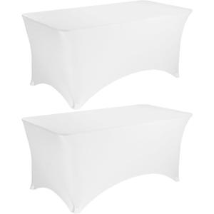 2 Pack 6FT Spandex Table Covers Washable Wrinkle Resistant Stretch Fitted Rectangle Tablecloth for Folding Table Wedding Party Birthday Banquet Bar EventsWhite