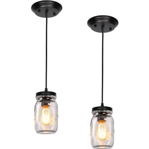 Mason Jar Light Fixtures, Farmhouse Pendant Light, Farmhouse Kitchen Island Lighting, Adjustable Hanging Pendant Lighting for Kitchen Foyer Hallway Dining Room, Pack of 2