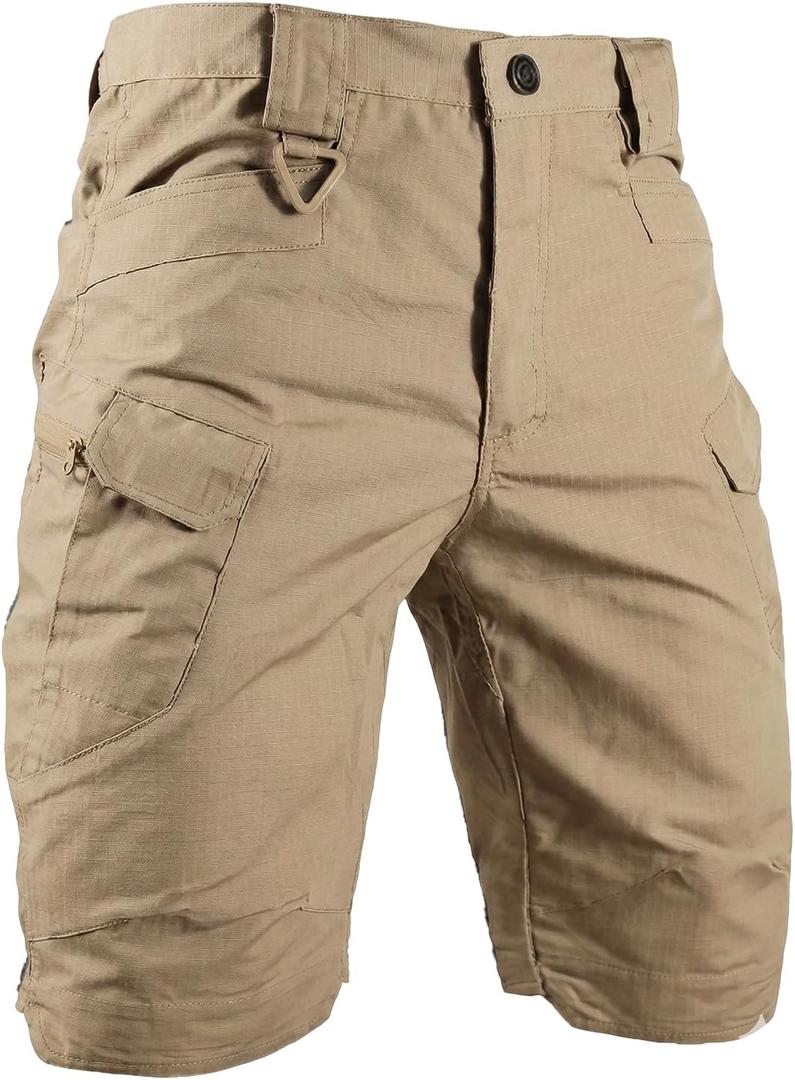 HYCOPROT Men's Tactical Cargo Shorts Waterproof Lightweight Work Short Quick Dry Military Multi Pockets Ripstop for Hiking (32 Regular, Khaki)