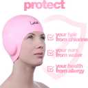3D Swim Caps - Ear Protection Swimming Cap for Women & Men - Silicone, Waterproof - Fits Long & Short Hair - Adult & Youth (Pink)