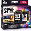 LEMERO PG-240xl CL-241xl Combo Pack Remanufactured Ink Cartridges Replacement for Canon Printer Ink 240 241 for PIXMA MG3600 MG3620 Printer for Canon Ink 240XL Black 241XL Color, 2-Pack