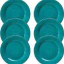 Dinner Plates, 6 Piece Vintage Melamine dinnerware Set, 11-inch Melamine Salad/Dessert Plates, Set of 6, Outdoor Pasta Plates or Shallow Bowl for Patio and Everyday Use, Teal