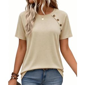 siliteelon Women Short Sleeve Summer T-Shirts Crewneck Loose Fit Tops Dressy Casual Oversized (S)