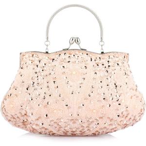 Simcat Beaded Sequin Flower Evening Purse Large Clutch Bag