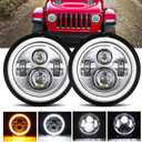 YUGUANG 7 inch LED Headlight Round, LED Halo Headlight Hi/Low Beam DRL Amber Turn Signal DOT Approved Compatible with Wrangler JK TJ CJ, 2PCS