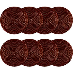 COTTON CRAFT Glitz Beaded Coasters - Set of 8 Handmade Bar Drink Tabletop Protection Coasters - Halloween Harvest Autumn Fall Thanksgiving Holiday Christmas Xmas Party - 4 inches Round - Burgundy