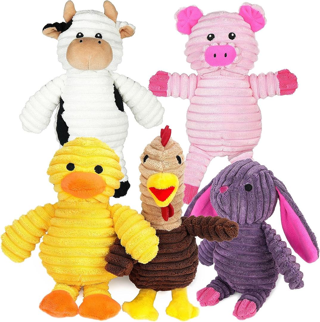 Prime Pets Dog Toys, 5 Pack, Plush Dog Squeaky Toys, Assortment Value Bundle Animal Pet Toy for Small Medium Large Dogs, Stuffed Puppy Chew Toy