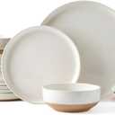 AmorArc Ceramic Dinnerware Sets for 6, 18 Pieces Handpainted Plates and Bowls Set with Rustic Terracotta Underside, Scratch Resistant Stoneware Dishes Set, Dishwasher & Microwave Safe,Light Beige