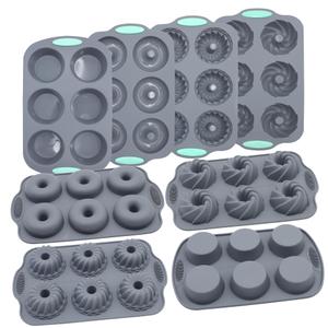 Tongjude 8 Pieces Silicone Donut Pans, Nonstick Silicone Muffin Pans, Heat Resistant Kitchen Oven Baking Cups, Dishwasher Safe and Microwave Safe, Grey