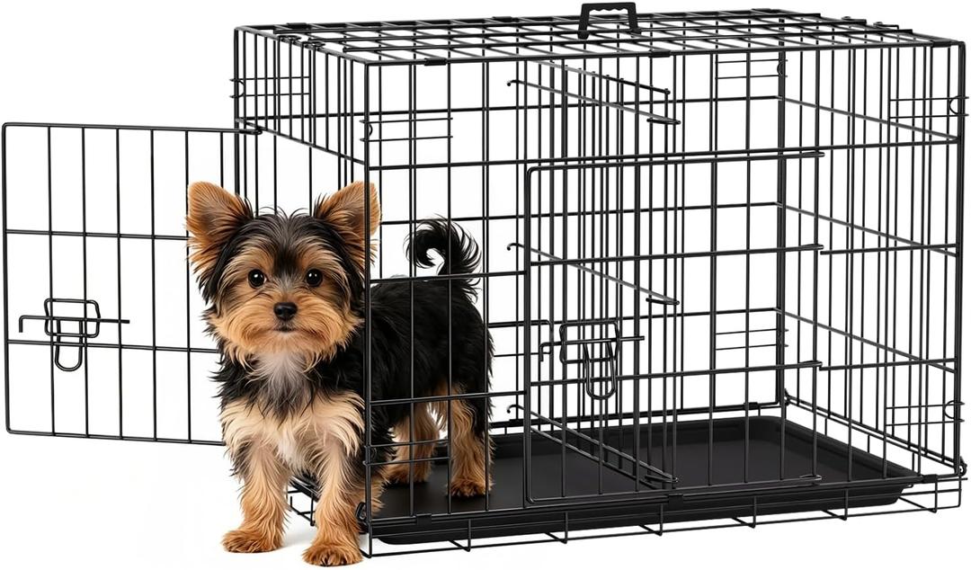 FDW | 24" Foldable Metal Dog Crate | Black | Cage for Small Dogs