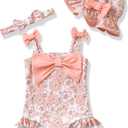 Renotemy Baby Girl Swimsuit Infant Bathing Suit Swimwear Sleeveless Bikini Tankini Toddler Girl One-Piece Swimsuit with Hat (Pink), 3-6M