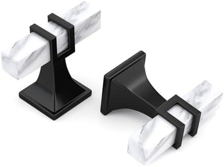 Lepatape 10 Pack Marble & Black Cabinet Knobs, 2 Inch Square Drawer Knobs for Kitchen & Dresser