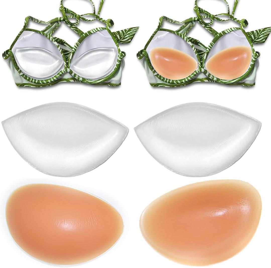 Silicone Bra Pads Inserts, Bikini Push Up Pads, Removable Fake Breasts Bra Fillers Enhancers, Silicone Chicken Fillets Bra Inserts Pads,2 Pairs
