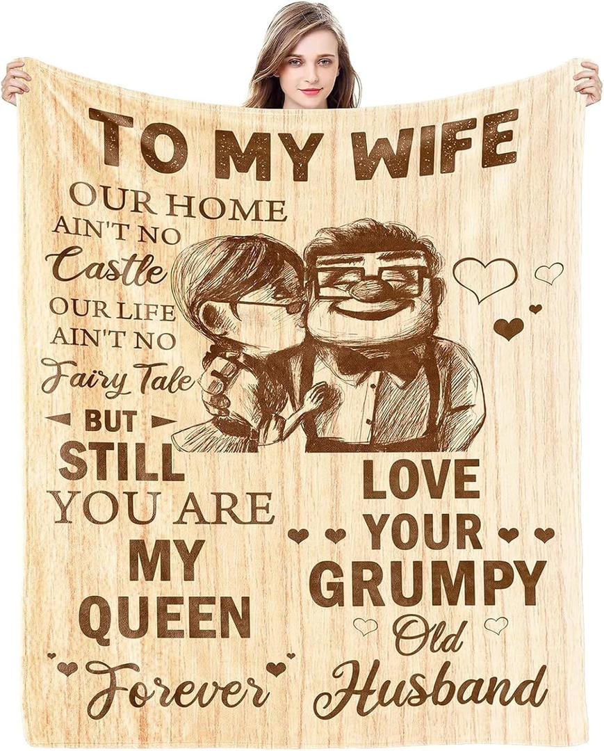 CENSIHER Gift for Wife from Husband to My Wife Blanket Wedding Anniversary Romantic Gifts for Women Birthday Christmas Valentine's Mother's Day Healing Thoughts Blanket Presents for Her, 60x50in