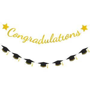 Graduation Decorations Banner 2026 - Congratulations Banner Graduation Party Decorations Gold Glitter Congrats Grad Banners Decor for Home College High School Party Supplies