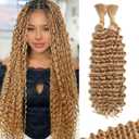 Human Braiding Hair for Boho Braids Bulk Deep Wave Boho Hair for Braiding Wet and Wavy Brazilian Virgin Human Bohemian Hair for Braiding 2 Bundles 160g Honey Blonde 24''