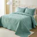 Cmfshape Oversize King Bedspread 120"x120",3 Piece California King Quilt,Lightweight Green Quilt Set for All Season,Modern Coin Pattern Bedding Set